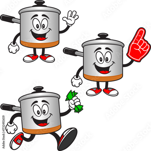 Cooking Pot Mascot Set 04, Hand Drawn illustrations of Cooking Pot  Mascots in various poses.
