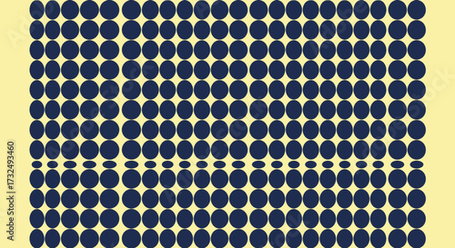 Tightly packed navy circles arranged on a pale yellow backdrop
