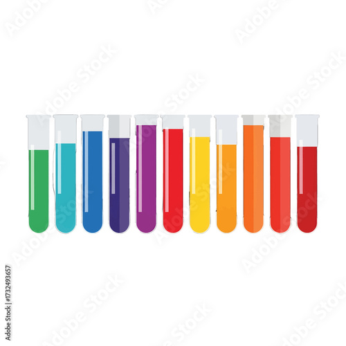 Colorful test tubes with various liquids for scientific experiments.