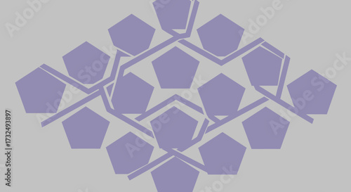 Pattern of lavender pentagons connected with bars, on gray