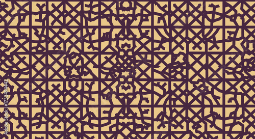 Intricate geometric pattern with purple lines over tan background