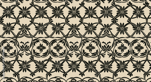 Floral trellis on beige background
