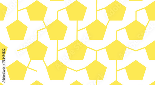 Yellow pentagons linked by lines on white, forming a pattern
