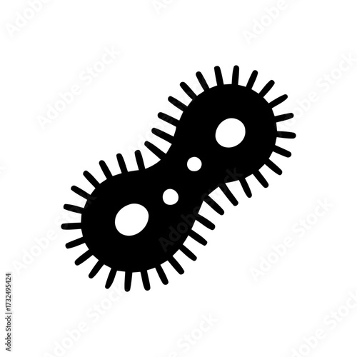 Black silhouette of a dividing bacterium with spikes