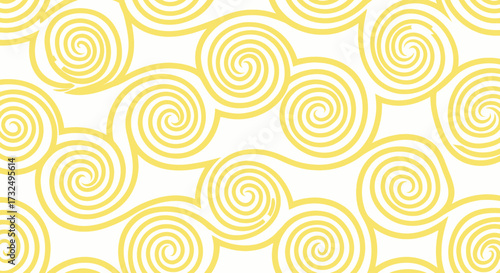 Yellow spirals connecting in a pattern on white
