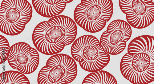 Red spiral shells scattered on light gray background