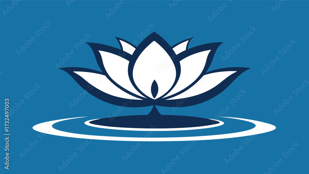 Fototapeta premium Elegant Lotus Flower Icon with Water Ripple on a Blue Background