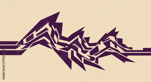 Abstract, angular, aubergine shapes over pale background