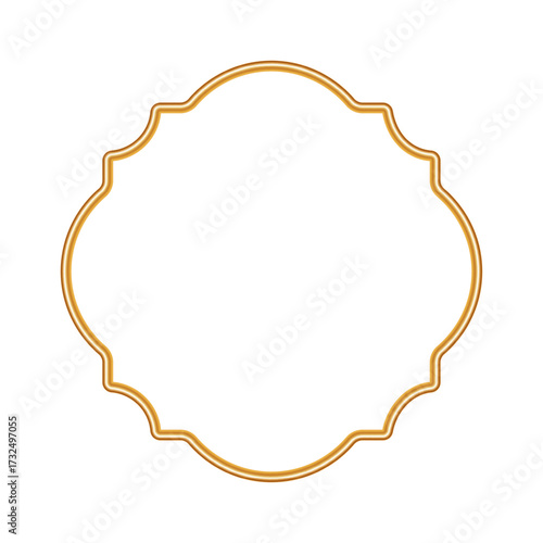 Golden vignette 3d border. Geometric shiny ornamental frame with ornate golden decoration. For certificates, awards, stamps, labels, badges, various design. Vector illustration