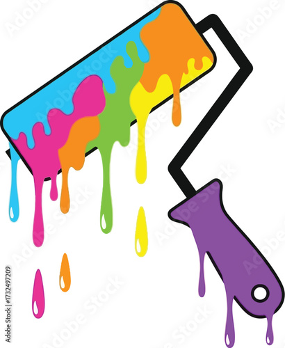 Dripping paint roller with colorful paints