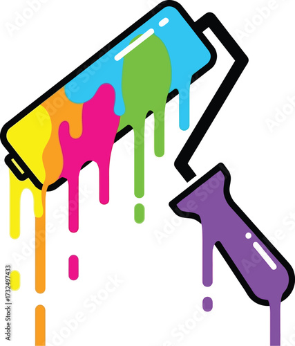 Dripping paint roller with colorful paints