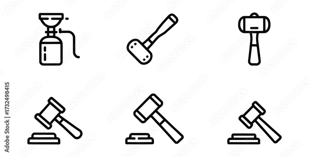 Obraz premium Set of Hammer and Gavel Icons for Justice and Authority