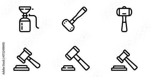Set of Hammer and Gavel Icons for Justice and Authority