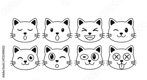 Cute cartoon cat faces expressing various emotions and feelings