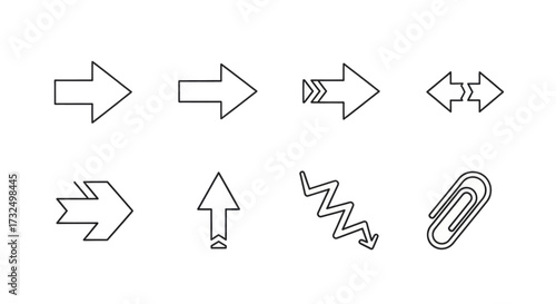Collection of simple line art icons representing different directions and symbols.