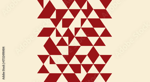 Abstract pattern of maroon & white triangles create a flowing design on beige background