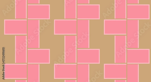 Pink rectangular blocks form a pattern on a tan background