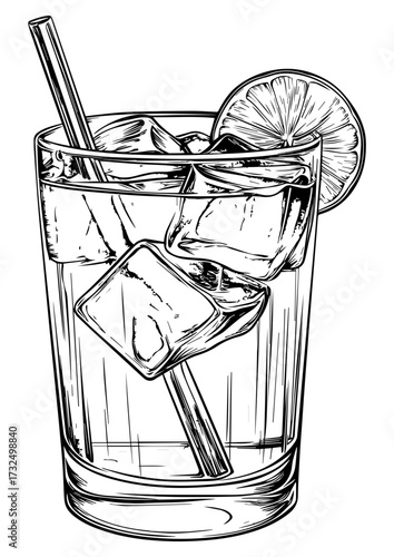 Gin and Tonic Sketch Illustration – Hand-Drawn Cocktail Vector. Cocktail Drink Sketch, Gin and Tonic Beverage Illustration.