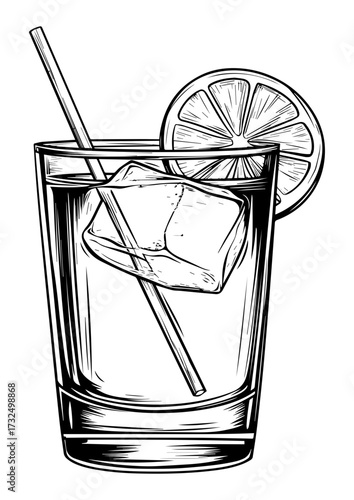 Gin and Tonic Sketch Illustration – Hand-Drawn Cocktail Vector. Cocktail Drink Sketch, Gin and Tonic Beverage Illustration.