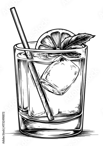 Gin and Tonic Sketch Illustration – Hand-Drawn Cocktail Vector. Cocktail Drink Sketch, Gin and Tonic Beverage Illustration.