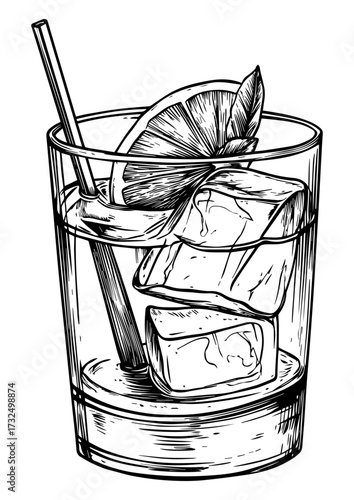 Gin and Tonic Sketch Illustration – Hand-Drawn Cocktail Vector. Cocktail Drink Sketch, Gin and Tonic Beverage Illustration.