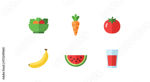 Vibrant collection of fresh fruits and vegetables on a clean white background
