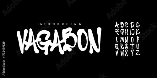 Vagabon font. Elegant Font. Groovy Font. Graffiti Font. Creative Hand Drawn Uppercase and Number. Street Art Classic Lettering Fashion Designs Typography modern serif decorative vintage concept vector