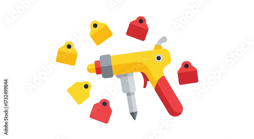 A colorful illustration of a caulking gun surrounded by price tags