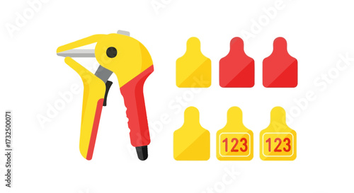 An illustration of an applicator for applying animal ear tags on white