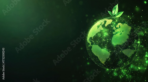 Digital earth with green leaves environmental concept illustration
