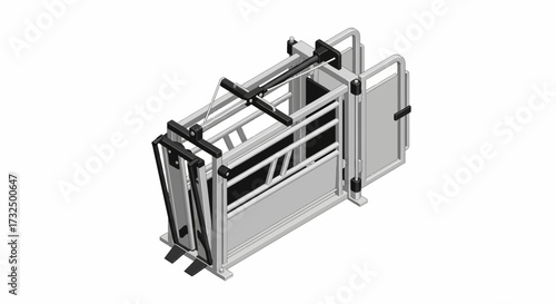 Detailed Illustration of a Livestock Handling Chute System Isometric View