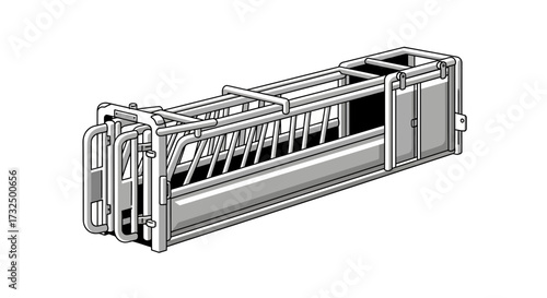 Detailed metallic livestock chute illustration for agricultural production