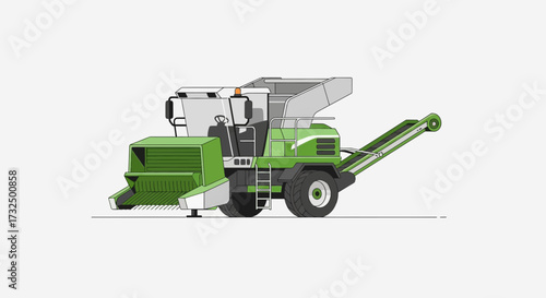Green forage harvester illustration for modern agriculture concept use