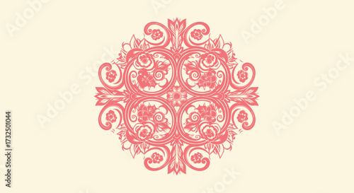 Floral, coral pattern on a cream background