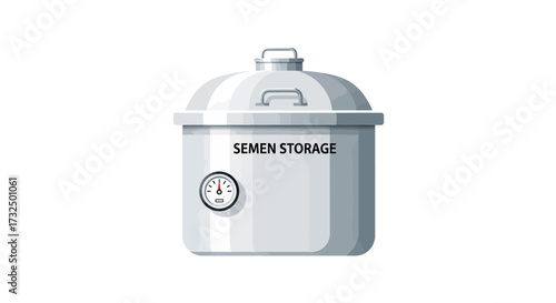 Illustration of a semen storage container with a temperature gauge device