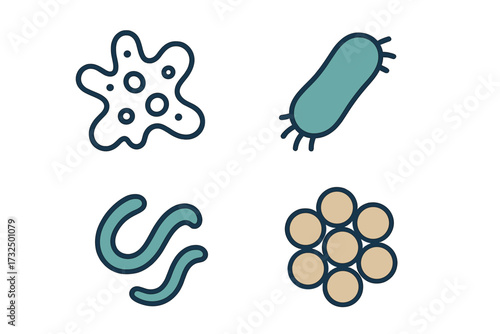 Diverse microscopic organisms and bacteria for biology, science, and medical education