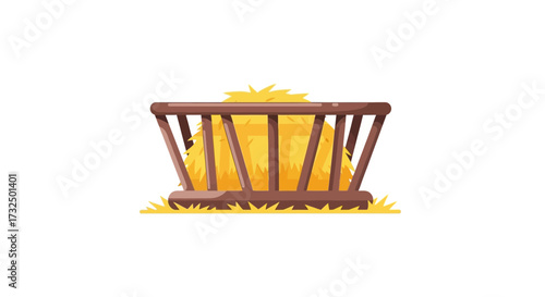Isolated rustic wooden hay rack feeder with hay cartoon illustration