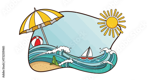 Vibrant summer beach scene with rolling waves