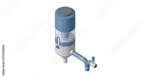 Isometric drawing of a water filter dispenser showing components and design