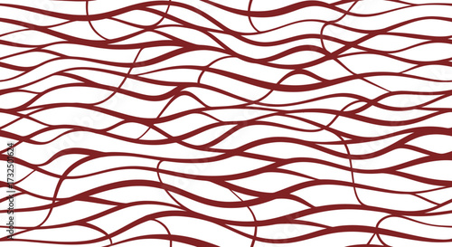 Wavy, burgundy lines on white. Overlapping, parallel, flowing
