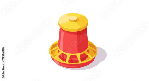 Isometric illustration of a chicken feeder, equipment for domestic birds