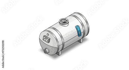 Isometric illustration of a water heater with thermostat and dial gauge