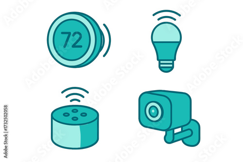 Digital smart home technology devices and connected household appliances for modern living automation and security systems management control interface design