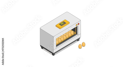 Isometric Illustration of an Egg Incubator with Control Panel Display