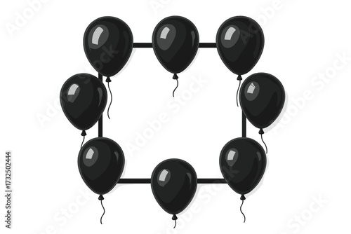 Black Friday sale banner with realistic black balloons forming a square frame. Vector illustration for promotion poster, holiday marketing, advertising special offer or discount.
