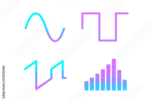 Vibrant abstract wave forms and data visualization elements for digital technology and communication concepts