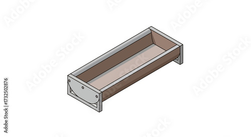 Isometric view of a wooden trough planter pot container box element