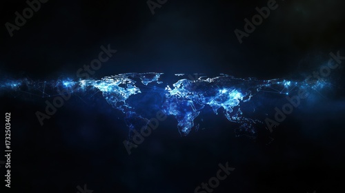 Abstract glowing world map against dark background for technology concept