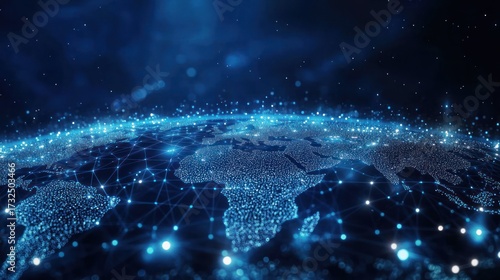 Digital world map with glowing connections illustrating global networks