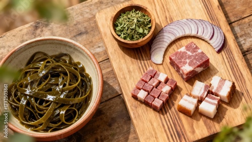 Wallpaper Mural Fresh Pasta Ingredients on Rustic Wood Torontodigital.ca